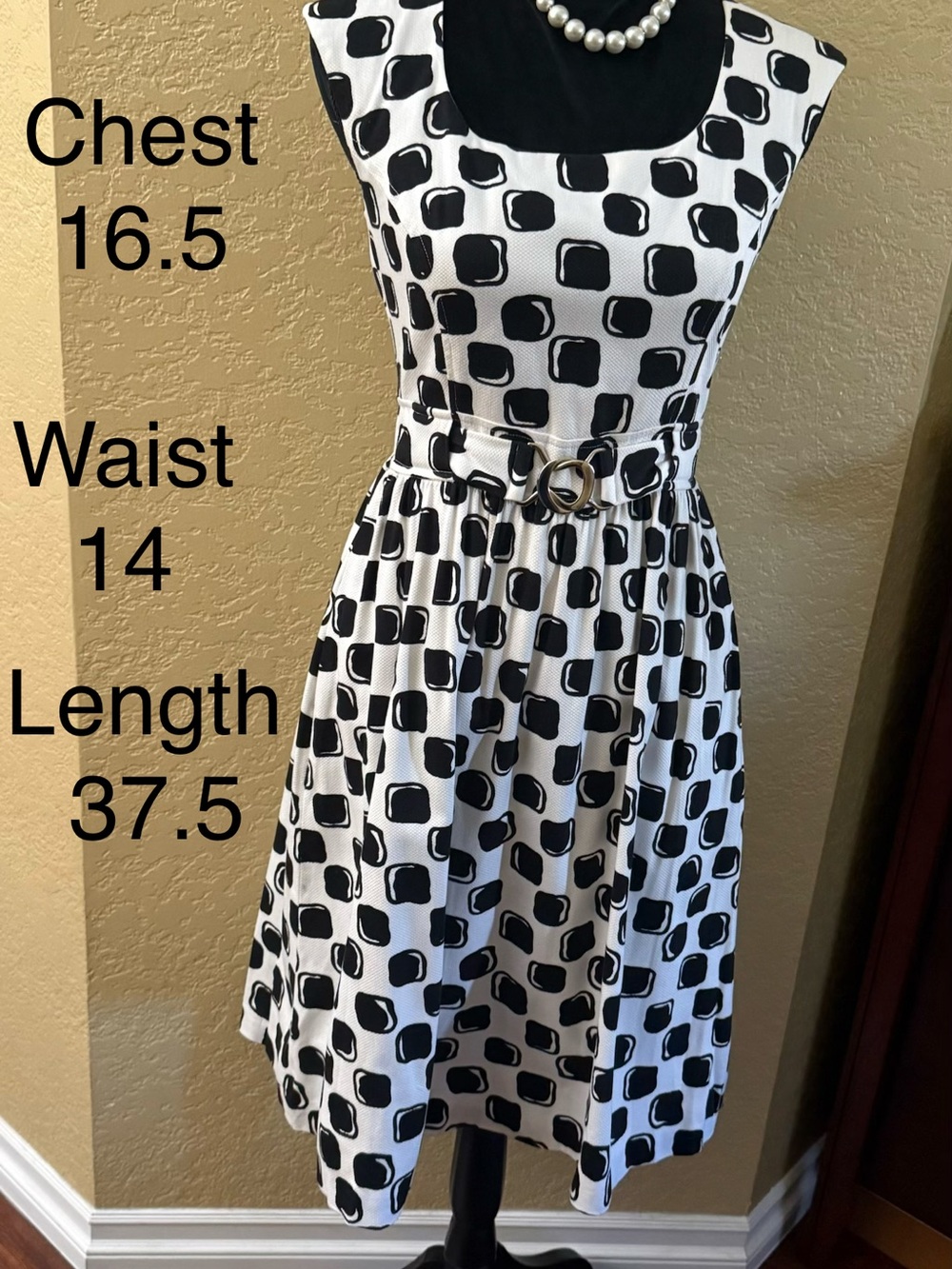 Austin Reed Black and White Square-Print Fit & Flare Dress